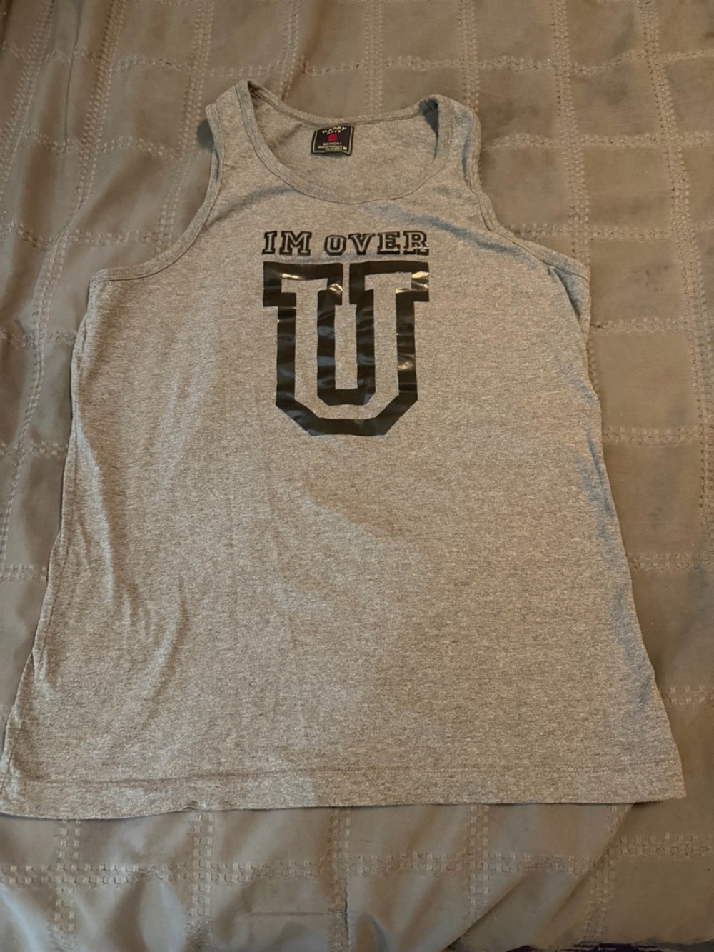 Bench Gray Crewneck Tee with Navy Label and Red Logo
